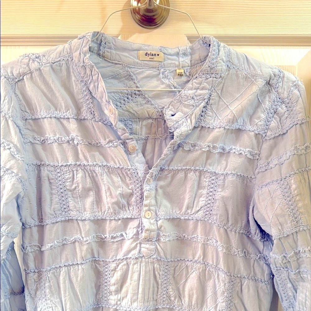 Dylan Light Blue Textured Patchwork Blouse Sundan… - image 2